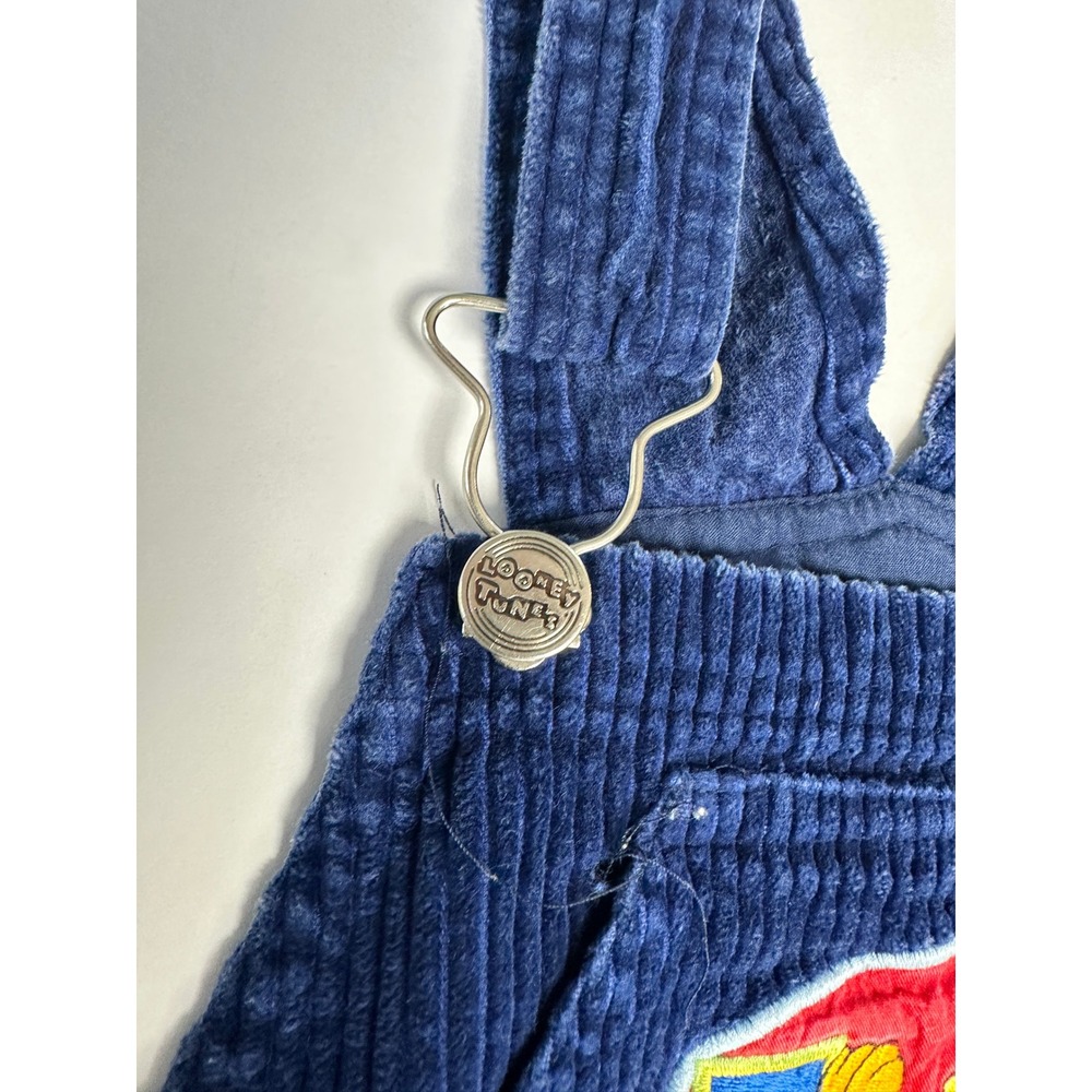 Vintage 80s 90s Looney Tunes Tweety Bird Blue Corduroy Overalls Kids Bibs 7 - Picture 3 of 11